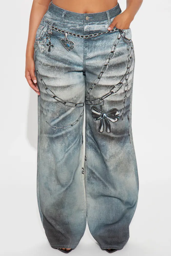 Medium Wash Printed Wide Leg Jeans Size: 22-3XL SKU: 657689N