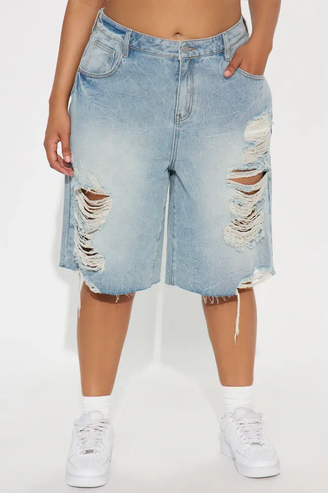 Oversize Vintage Wash Ripped Denim Shorts Size: 16-1XL SKU: 6574E10
