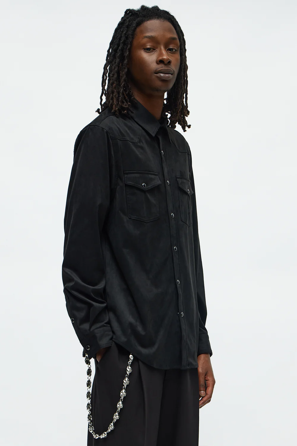 Black Faux Suede Button Up Shirt Size: L SKU: 8990ML1