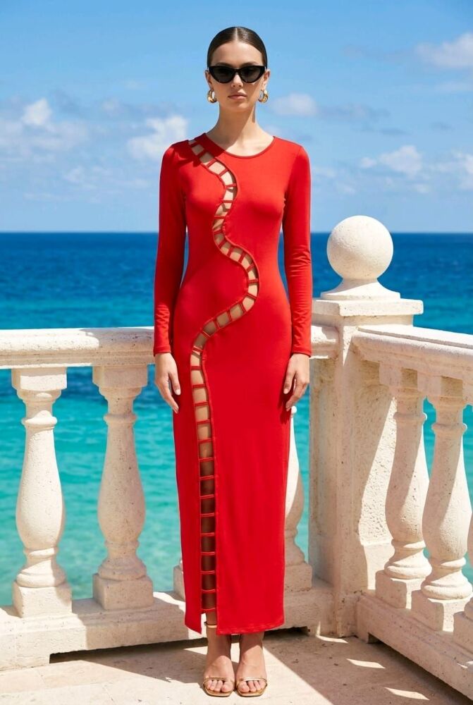 Red Snake Sizzle Long Maxi Dress Size: L SKU: 65768X11