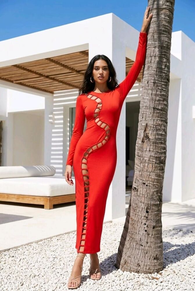 Red Snake Sizzle Long Maxi Dress Size: L SKU: 65768X11