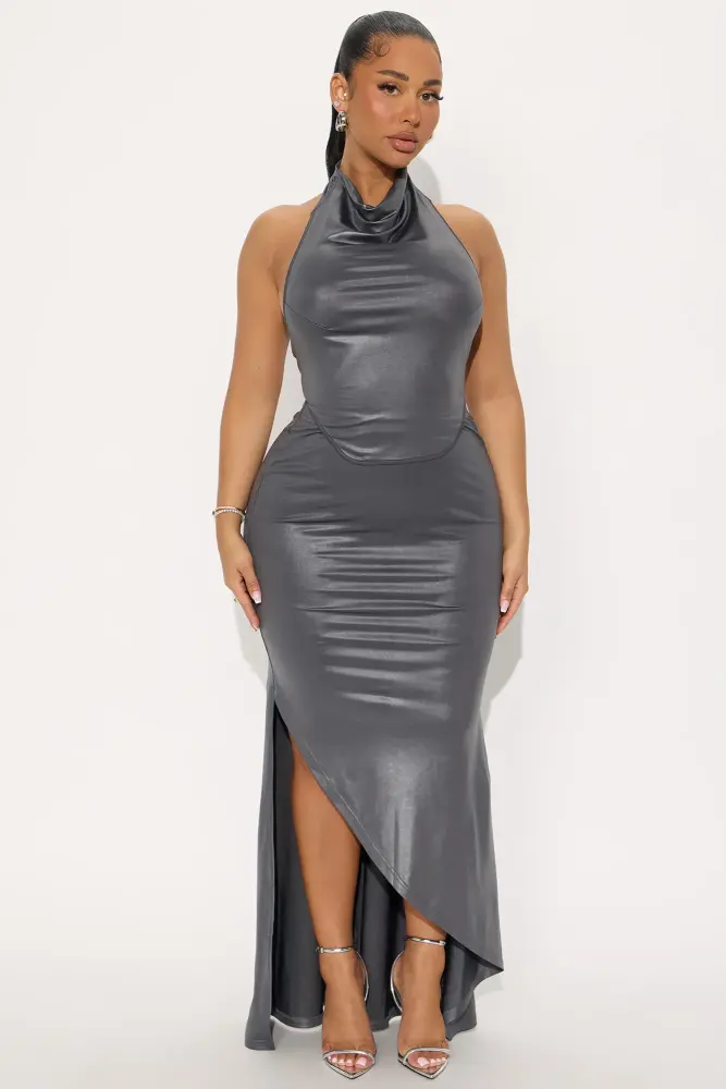 Charcoal Faux Leather Halter Maxi Skirt Set Size: L SKU: 7662950