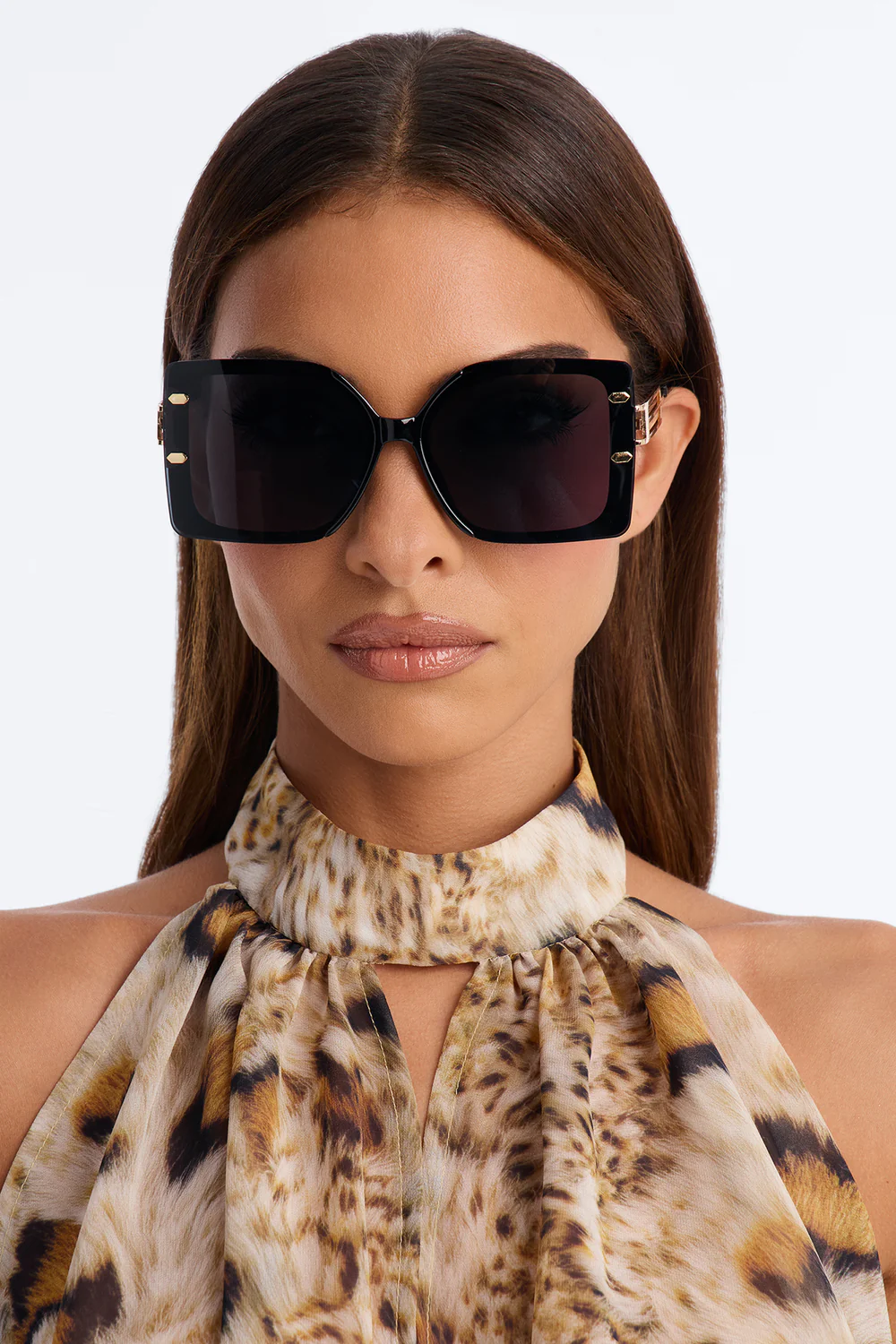 Black Square Gold Trim Sunglasses SKU: 5667U71