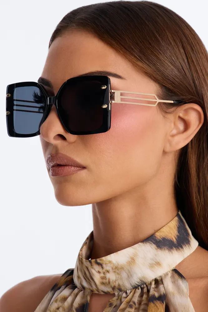 Black Square Gold Trim Sunglasses SKU: 5667U71