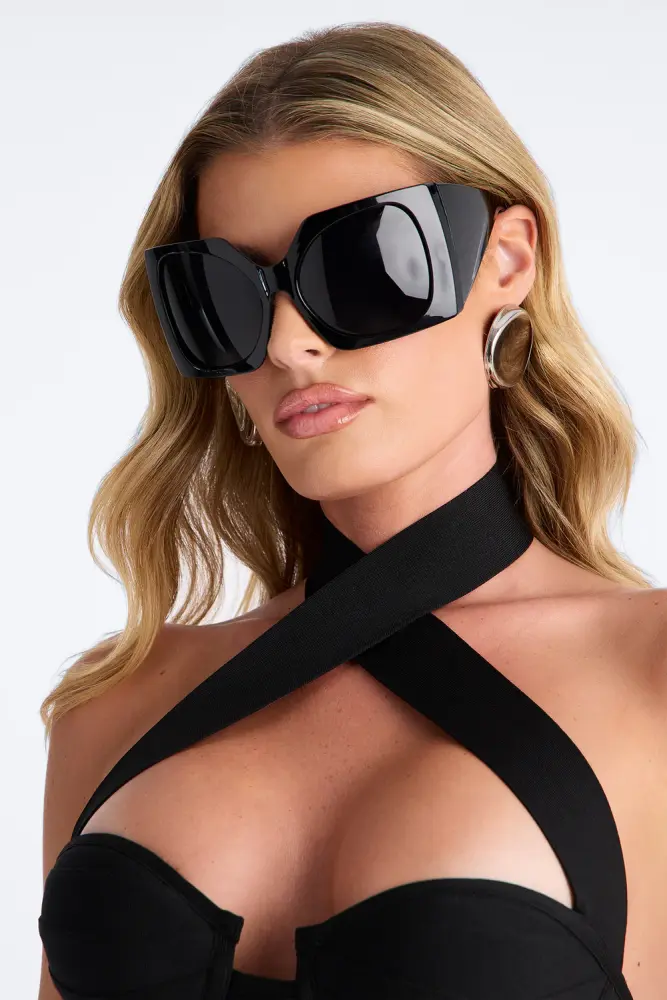 Shield Sunglasses Oversized Plastic Frame Tortoise Pattern Standard Lens SKU: 7685520
