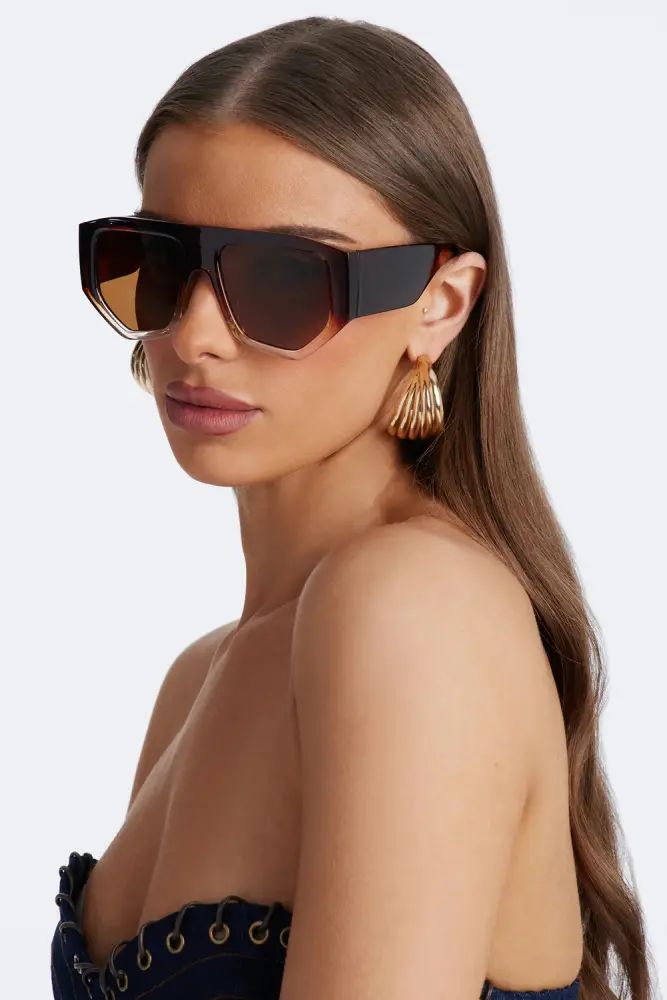 Oversized Shield Brown Sunglasses SKU: 6576943