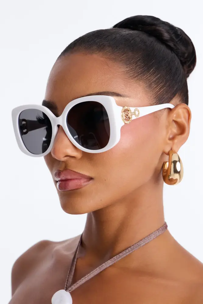 White Gold Trim Square Sunglasses SKU: 6576843