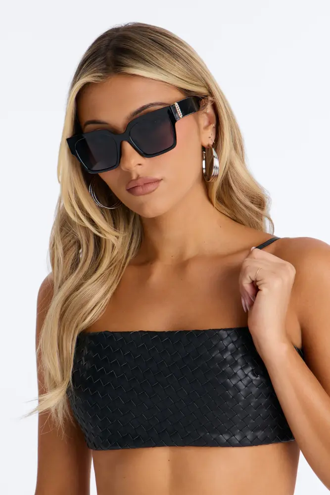 Black Rhinestone Detail Square Sunglasses SKU: 66768511