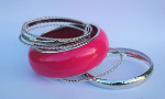 Pink/Silver Bangle Set