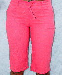 I016 - Rose Pink Knee Length Linen Shorts - Medium 