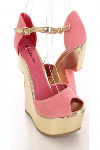 H046 - Pink/Gold Carved Wedges - Size 9 
