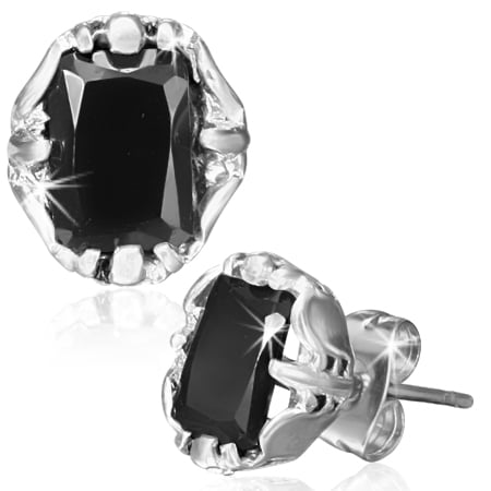 Black CZ Oval Stud Earrings