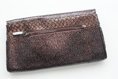 Brown Snakeskin Leather Clutch - (10