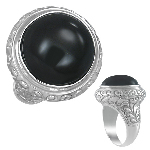 Round Black Glass Cocktail Ring - Size 6