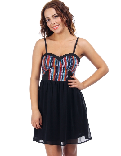 Striped Chiffon Dress #ASUD5 Size: S