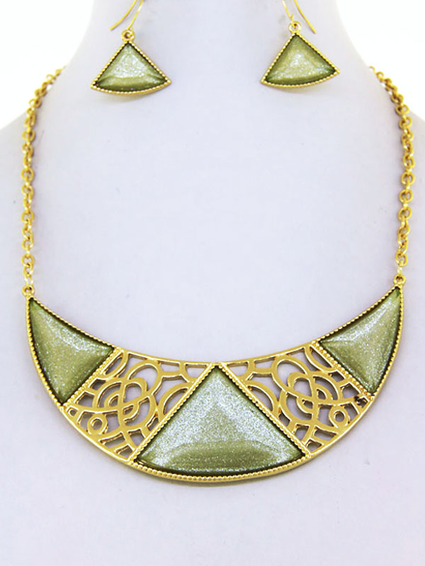 Olive Green Stone Necklace Set 