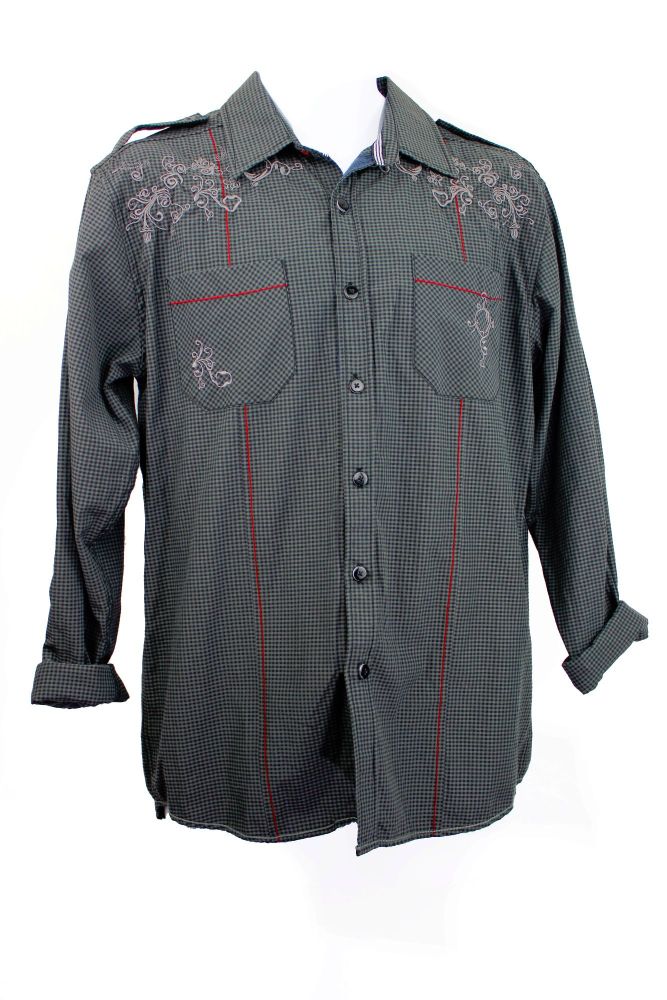 Grey Plaid Printed Shirt Size: M SKU: 3371374