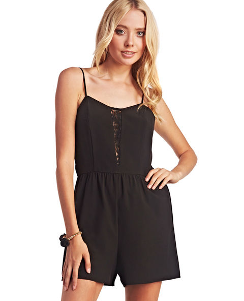 Black Lace Back Romper Size: S