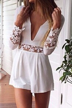 Crochet Trim Romper Size: S