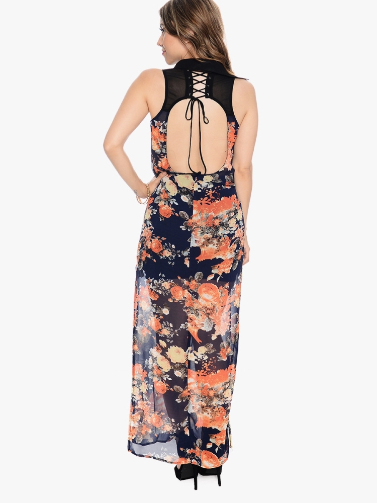 A097 - Floral Chiffon Maxi Dress