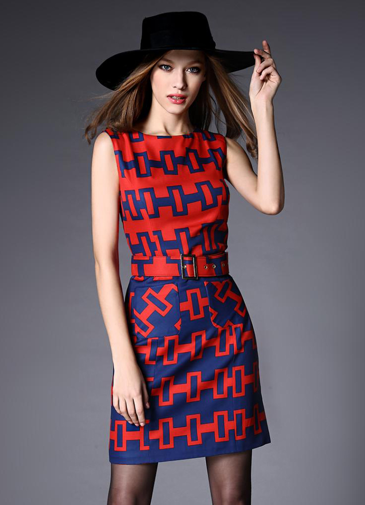 B270 - Belted Printed Dress