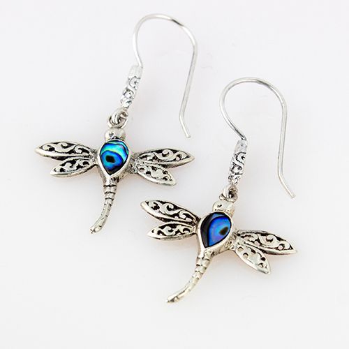 Silver Abalone Dragonfly Earrings