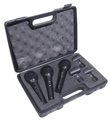 Soundlab Dynamic Microphone Kit with 3 Microphones and Carry Case 600 Ohm