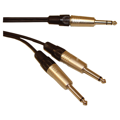 Professional 6.35 mm Stereo Jack Plug to 2x 6.35 mm Mono Jack Plugs With Ne