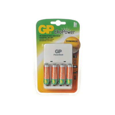 GP Compact Overnight Charger with 4 x 1000 mAh AA Eko Power Batteries