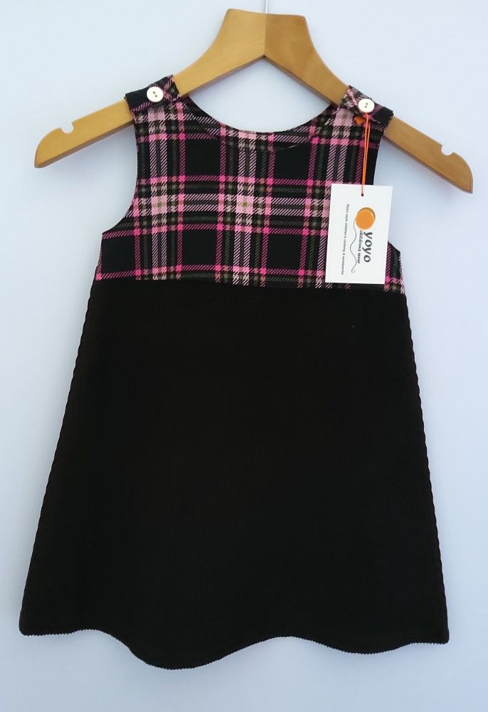 Pink Check Black Corduroy Dress