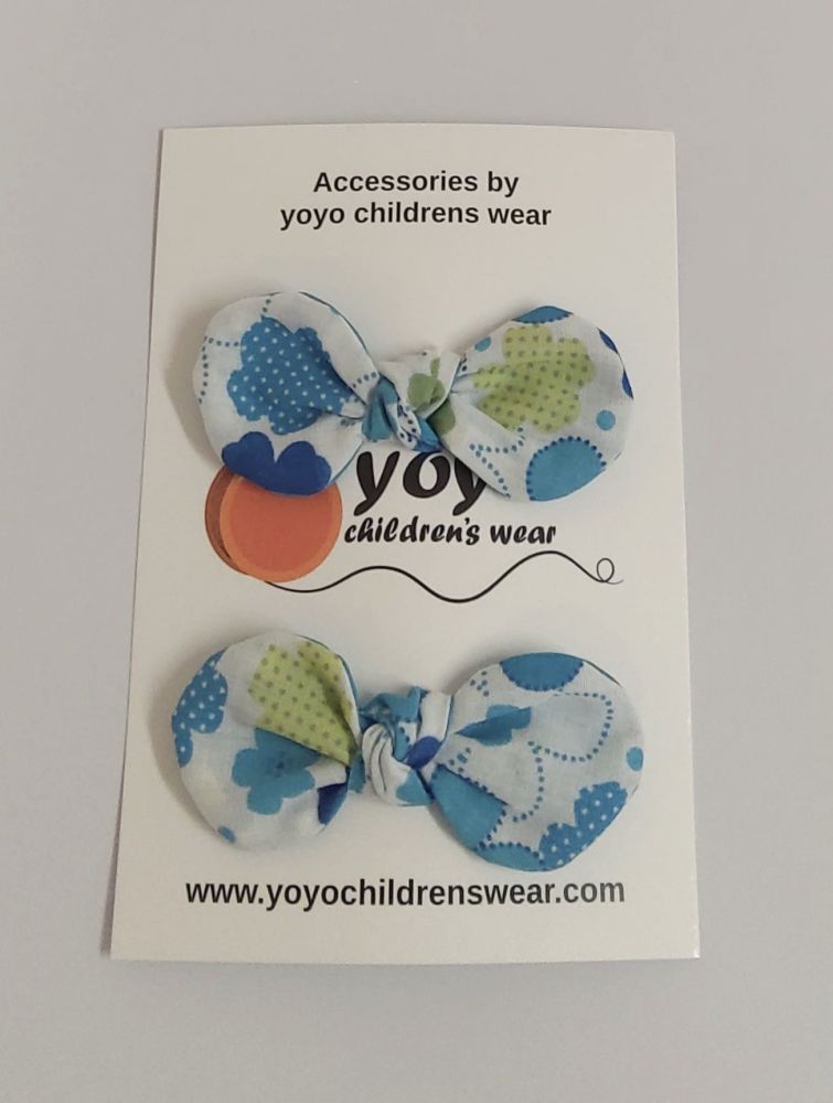Blue Floral Hair Clips and Bobbles