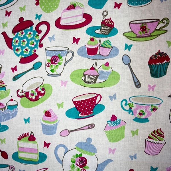 100% Cotton - Time for Tea - Red - per metre