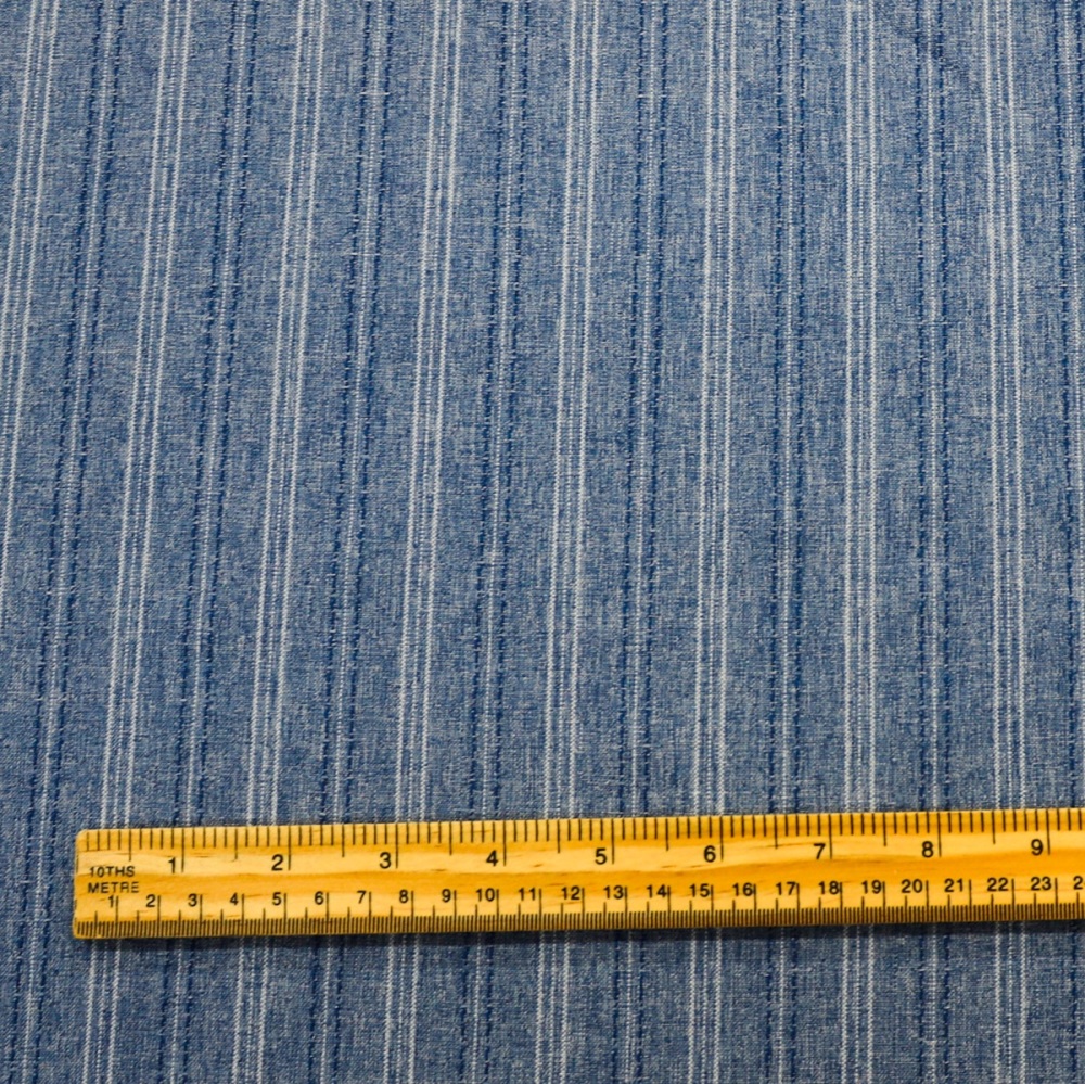 Polester Linen Look - Denim Blue Stripe - per metre