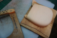 13) By now the front of the pouch is dry and can be removed form the wooden