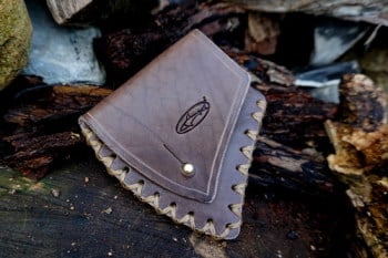 leather-axe sheath-cross stitched-drum dyed brown