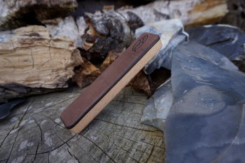 Sharpening-single sided pocket strop showing edging by shark designs for