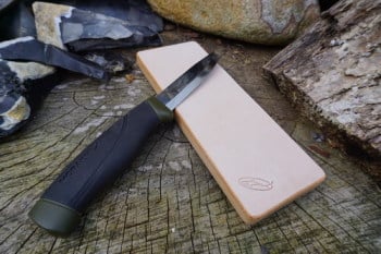 Sharpening-single sided bench strop in natural leather with mora knife by s