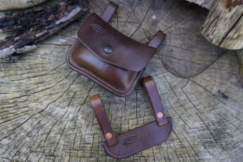 Leather-scandi style pouch adapter with pouch in brown made for beaver bush