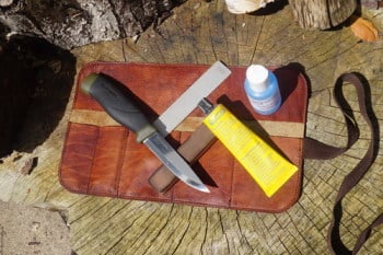Sharpening-leather tool roll laid out