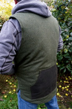 Green Outdoors waistcoat back veiw with model