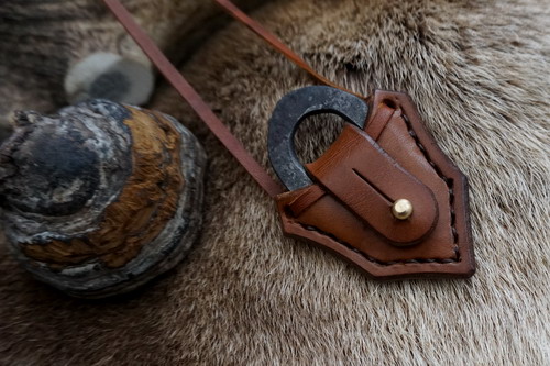 HAND STITCHED - Leather Neck Sheath With Hand Forged Traditional Hudson Bay