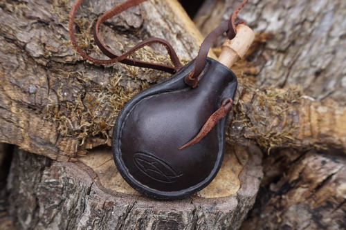 Handmade Mini Neck Leather Bottle / Flask In Black - Rustic Character