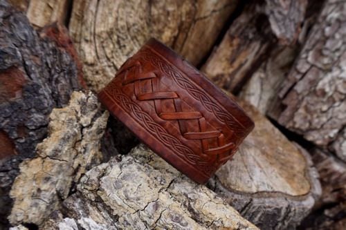 NEW - Hand Crafted X Stitch Leather Celtic Style Cuff by Beaver Bushcraft- 