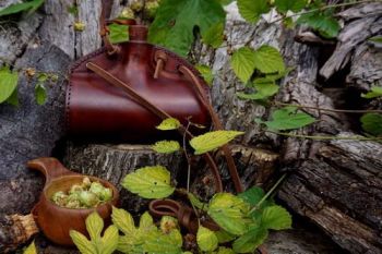 Leather barrel hand made leather bottle in hazel brown for beaver bushcraft