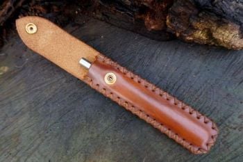 Leather-Fire-hand cross stitched firestorm pipe case-light brown open