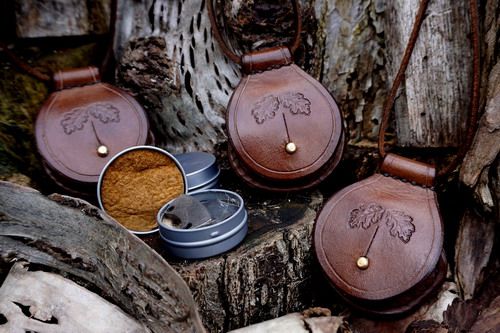 Beaver Bushcraft 1-3/4 Inch Mini Round Tin Traditional 'Flint & Steel' Tinderbox with Leather Pendant Case - Saddle Stitched (85-2042)