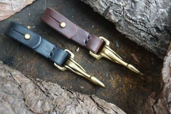 leather bespoke belt loops with brass bridle hooks for beaver bushcraft