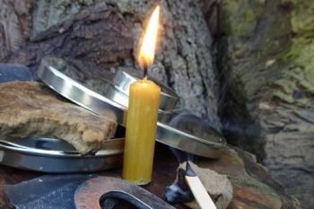 fire hudson bay tinderbox with bees wax candle for beaver bushcraft