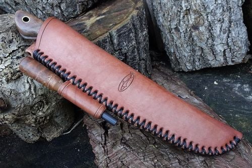 'Shark' Bushcraft & Survival Knife Set with Hand Stitched Leather Sheath, F