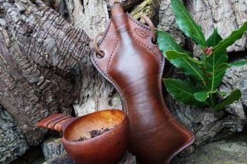 leather dragon egg leather bottle flask in hazel made by beaver bushcraft